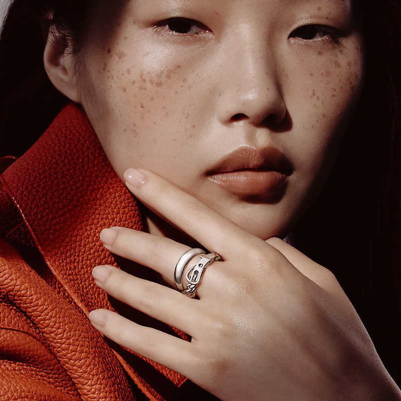 Boucle Sellier Inflexible ring, large model - Silver | Hermès